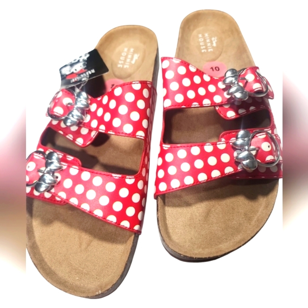 Disney Red and White Polka Dot Sandals. 10